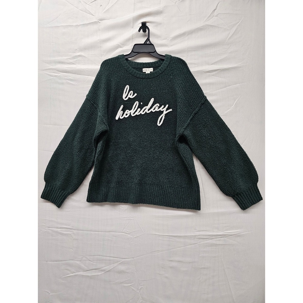 Ava & Viv Womens XXL Forest Green La Holiday Embroidered Knit Sweater New